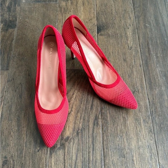 Rampage Shoes High Heels Pump Mesh Suede Pointed Toe Beige Slip On Size 10 - Picture 4 of 8